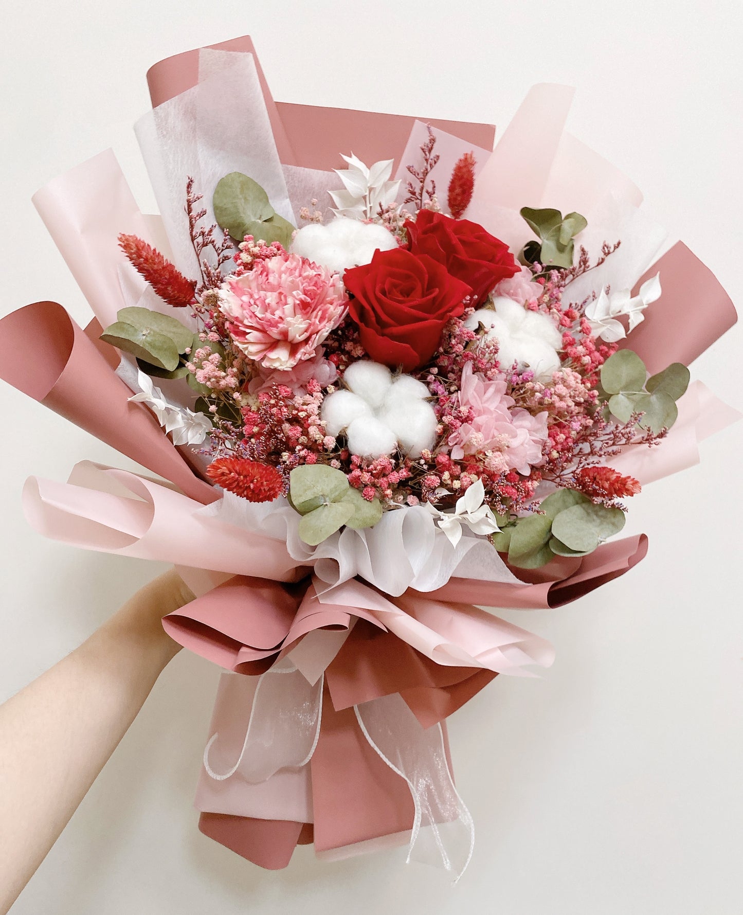 -| 保鮮花|- 紅玫瑰棉花花束