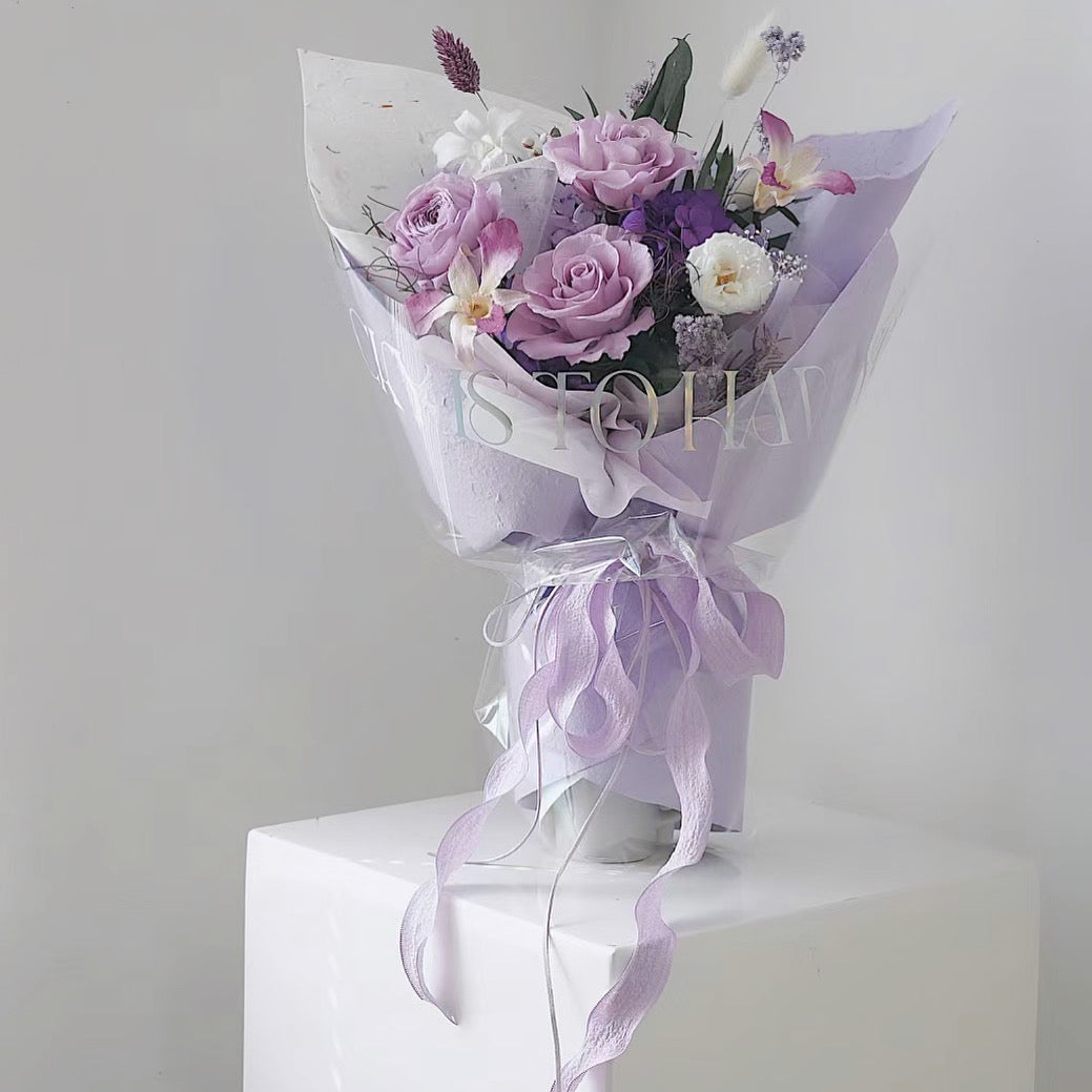 保鮮花|- 香芋紫玫瑰花束